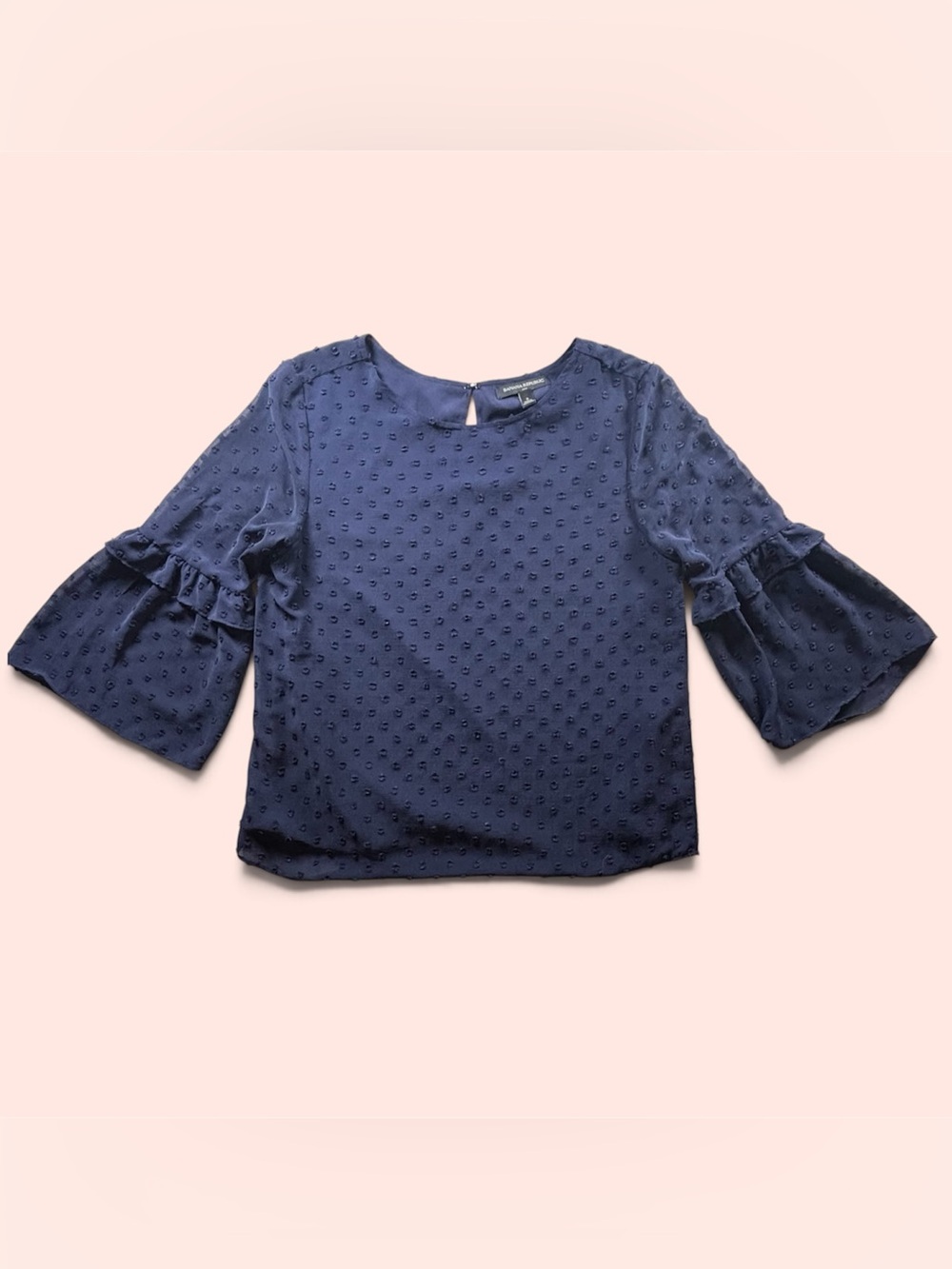 Banana Republic Navy Swiss Dot Ruffle Bell Sleeve Blouse Small